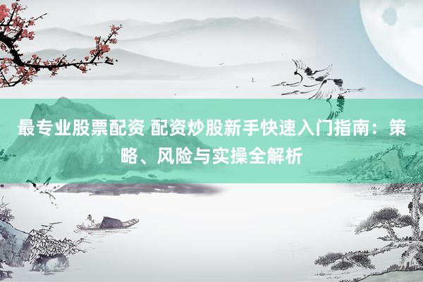 最专业股票配资 配资炒股新手快速入门指南：策略、风险与实操全解析